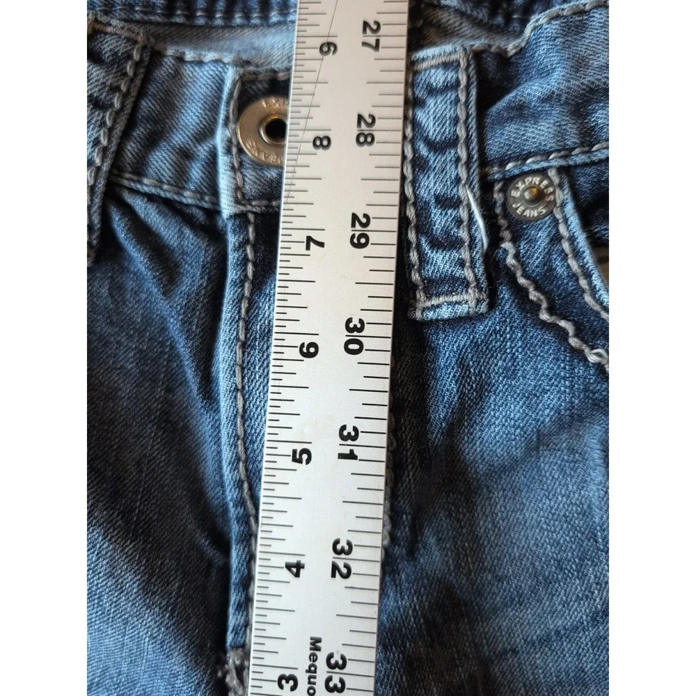 Express‎ Rocco Slim Fit Straight Leg Jean Mens 28x30 Distressed Cotton Denim GUC